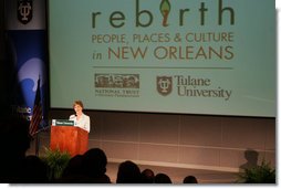 Mrs. Laura Bush announces that she will be leading a Preserve America Summit in partnership with the Advisory Council on Historic Preservation during a conference at Tulane University in New Orleans Wednesday, May 31, 2006. The summit highlights how cultural attractions, especially along the Gulf Coast, can benefit their local communities. White House photo by Shealah Craighead