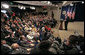 President George W. Bush delivers a statement on the Marriage Protection Amendment in the in the Presidential Hall of the Dwight D. Eisenhower Executive Office Building Monday, June 5, 2006. "You come from many backgrounds and faith traditions, yet united in this common belief: Marriage is the most fundamental institution of civilization, and it should not be redefined by activist judges," said President Bush. White House photo by Eric Draper