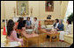 Mrs. Laura Bush hosts a coffee for Xiomora Zelaya, First Lady of Honduras, in the Yellow Oval Room in the private residence of the White House Monday, June 5, 2006. White House photo by Shealah Craighead