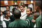 Mrs. Laura Bush meets with students during her visit to Our Lady of Perpetual Help School in Washington, Monday, June 5, 2006, where she announced a Laura Bush Foundation for America’s Libraries grant to the school. White House photo by Shealah Craighead