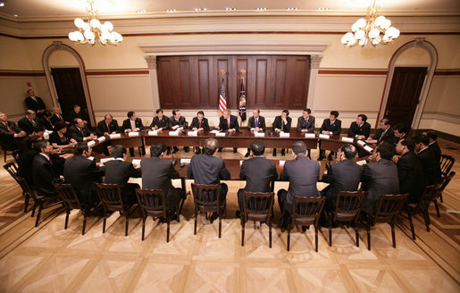 President George W. Bush meets with members of the Chinese Leadership Program Fellows, Monday, June 5, 2006 at the Eisenhower Executive Office Building in Washington. White House photo by Eric Draper