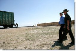 President George W. Bush with Acting Border Patrol Academy Chief Charlie Whitmire tours the Federal Law Enforcement Training Center Artesia Facility in Artesia, New Mexico, Tuesday, June 6, 2006. White House photo by Eric Draper