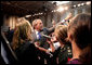 President George W. Bush greets audience members after delivering remarks on comprehensive immigration reform at Metropolitan Community College – South Omaha Campus in Omaha, Nebraska, Wednesday, June 7, 2006. White House photo by Eric Draper