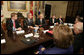 President George W. Bush meets with seven of the nation's governors in the Roosevelt Room at the White House Thursday, June 8, 2006, to discuss the Line Item Veto. President Bush, seen seated between Governor Matt Blunt, R-Mo., left, and Governor Sonny Perdue, R-Ga., right, also met with Governor Kathleen Blanco, D-La., Governor Tim Kaine, D-Va., Governor Bill Owens, R-Co., Governor Bob Riley, R-Al., and Governor Jeb Bush, R-Fla. White House photo by Kimberlee Hewitt