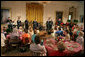 Members of the cast from the Tony award-winning musical Jersey Boys perform during a luncheon for Senate Spouses hosted by Mrs. Laura Bush in the East Room Monday, June 12, 2006. White House photo by Shealah Craighead