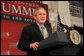 President George W. Bush addresses the Initiative for Global Development's 2006 National Summit in Washington, D.C., Thursday, June 15, 2006. A partnership between business and civic leaders, the initiative works to reduce global poverty. "The facts are these: Across the globe, more than a billion people live on less than a dollar a day. That should be a troubling statistic to all Americans," said the President. "They lead lives of hunger, they lead lives of desperation. Every day is a struggle just to survive. That struggle ought to inspire us here in America. It's inspired you. It ought to inspire all our citizens." White House photo by Kimberlee Hewitt