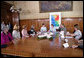 Mrs. Laura Bush and Dr. Klara Dobrev, wife of Hungarian Prime Minister Ferenc Gyurcsanys, participate in a roundtable discussion about breast cancer awareness in Budapest, Hungary, Thursday, June 22, 2006. White House photo by Shealah Craighead