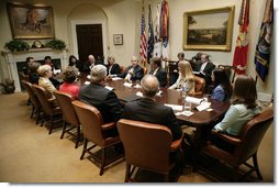 President George W. Bush meets with organizations that support the U.S. military in Iraq and Afghanistan in the Roosevelt Room Monday, June 26, 2006. White House photo by Eric Draper