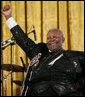 Legendary Blues guitarist B.B. King gestures at the end of his performance in the East Room of the White House Monday, June 26, 2006, as part of the Black Music Month celebration focusing on the music of the Gulf Coast: Blues, Jazz and Soul. White House photo by Eric Draper