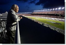 Vice President Dick Cheney watches the 2006 Pepsi 400 NASCAR race Saturday, July 1, 2006, from the infield at Daytona International Speedway in Daytona, Fla. White House photo by David Bohrer