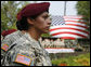 A U.S. Army Airborne soldier listens to President George W. Bush address troops and their family members Tuesday, July 4, 2006, during an Independence Day celebration at Fort Bragg in North Carolina. White House photo by Paul Morse