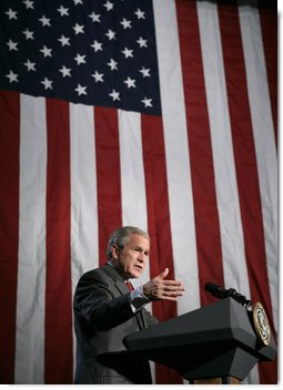 President George W. Bush addresses a news conference at the Museum of Science and Industry in Chicago, Friday, July 7, 2006, speaking on the economy, immigration reform and security issues. White House photo by Eric Draper