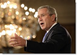 President George W. Bush delivers remarks on the Mid-Session Review, Tuesday, July 11, 2006, in the East Room at the White House. White House photo by Eric Draper