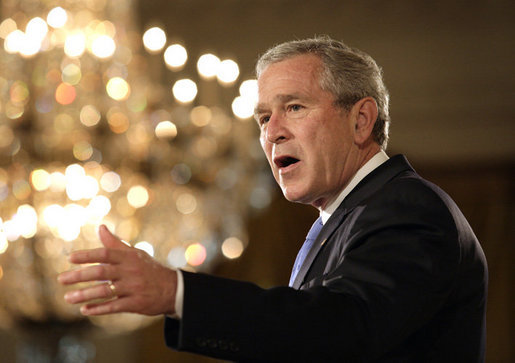 President George W. Bush delivers remarks on the Mid-Session Review, Tuesday, July 11, 2006, in the East Room at the White House. White House photo by Eric Draper