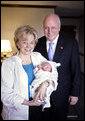 Today Vice President Dick Cheney and his wife Mrs. Lynne Cheney welcomed their fifth grandchild, Richard Jonathan Perry. He weighed 7 pounds, 4 ounces and was born at 11:19 a.m. at Sibley Memorial Hospital in Washington, D.C., July 11, 2006. His parents are Liz Cheney and Phil Perry, the daughter and son-in-law of the Cheneys. White House photo by David Bohrer