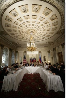 President George W. Bush, center, attends a roundtable discussion with Civil Society at the Consul General’s residence, Friday, July 14, 2006 in St. Petersburg, Russia.  White House photo by Eric Draper