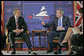 President George W. Bush and Prime Minister Tony Blair of the United Kingdom meet one-on-one during the G8 Summit in Strelna, Russia, Sunday, July 16, 2006. "We just had a wide-ranging discussion: we talked about the Middle East, we talked about Iraq, we talked about Iran," said President Bush to the press. "I was pleased to inform and thank Tony for the good work in the United Nations on a unanimous resolution regarding North Korea." White House photo by Eric Draper