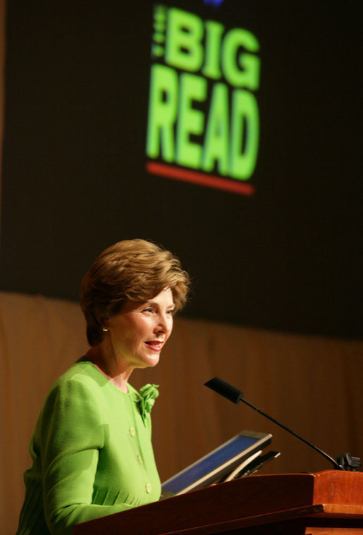 Mrs. Laura Bush delivers her remarks during the National Endowment for the Arts ‘Big Read’ event Thursday, July 20, 2006, at the Library of Congress in Washington. The ‘Big Read’ is a new program to encourage the reading of classic literature by young readers and adults. White House photo by Shealah Craighead