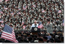 Vice President Dick Cheney addresses over 10,000 troops from the Army’s 3rd Infantry Division and the Georgia National Guard’s 48th Brigade Combat Team, Friday, July 21, 2006 at Fort Stewart, Ga. The Vice President thanked the soldiers for their service in Iraq during Operation Iraqi Freedom.  White House photo by David Bohrer