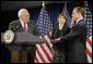 Vice President Dick Cheney swears in Steven Preston as the Administrator of the Small Business Administration during a ceremony at the Offices of the Small Business Administration in Washington, D.C., Wednesday, July 26, 2006. Preston’s wife, Molly, holds the Bible. White House photo by Kimberlee Hewitt