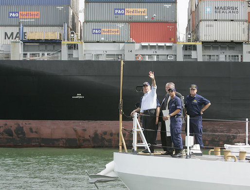 President George W. Bush tours the Port of Miami Monday, July 31, 2006, following his speech on America's economy at the U.S. Coast Guard Integrated Support Command facility in Miami. White House photo by Kimberlee Hewitt