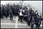 President George W. Bush meets with the crew of the U.S. Coast Guard vessel "Valiant" during his visit to the Integrated Support Command at the Port of Miami Monday, July 31, 2006. White House photo by Kimberlee Hewitt