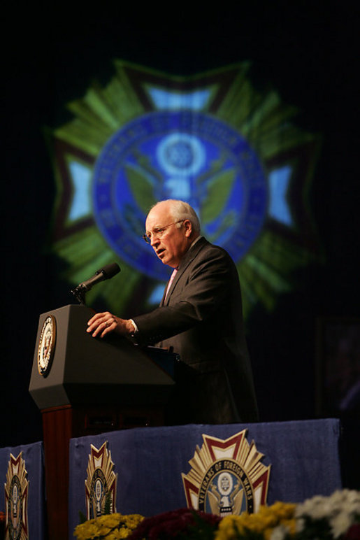 Vice President Dick Cheney addresses the 107th National Convention of the Veterans of Foreign Wars of the U.S., Monday, August 28, 2006, in Reno, Nevada. "Whatever it is about America that has produced such brave citizens in every generation, it is the best quality we have," said the Vice President. "Freedom is not free, and all of us are deep in the debt of the men and women who go out and pay the price for our liberty." White House photo by David Bohrer