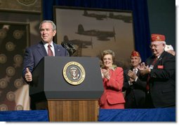 President George W. Bush addresses the 88th Annual American Legion National Convention Thursday, Aug. 31, 2006, in Salt Lake City. The President told the audience, "As veterans, all of you stepped forward when America needed you most. And we owe you more than just thanks."  White House photo by Eric Draper