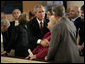 President George W. Bush talks with John and Jane Vigiano after the Service of Prayer and Remembrance at St. Paul’s Chapel near Ground Zero in New York City Sunday, September 10, 2006. The Vigiano family lost two sons, a police detective and a firefighter, in the terrorist attacks of September 11, 2001. White House photo by Eric Draper