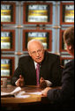 Vice President Dick Cheney is interviewed by Tim Russert during a taping of NBC's 'Meet the Press' at NBC studios in Washington, D.C., Sunday, September 10, 2006. White House photo by David Bohrer