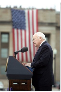 Vice President Dick Cheney delivers remarks at a Ceremony of Remembrance, Monday, September 11, 2006, at the Pentagon in Arlington, Va. to commemorate the fifth anniversary of the September 11th terrorist attacks. “We will never forget the day the war began, or the way the war began,” the Vice President said. “Our thoughts remain with the victims of 9/11. Our prayers remain with the families left behind.” White House photo by David Bohrer