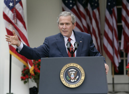 President George W. Bush holds a press conference in the Rose Garden Friday, Sept. 15, 2006. White House photo by Eric Draper