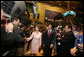 Mrs. Laura Bush is greeted on the floor of the New York Stock Exchange Monday, Sept. 18, 2006. Mrs. Bush visited the exchange with a delegation of entrepreneurs from around the world to participate in the close of trading and to ring the Closing Bell. White House photo by Shealah Craighead