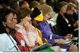 Mrs. Laura Bush listens to a panel discussion Monday, Sept. 18, 2006, during the White House Conference on Global Literacy held at the New York Public Library.  White House photo by Shealah Craighead