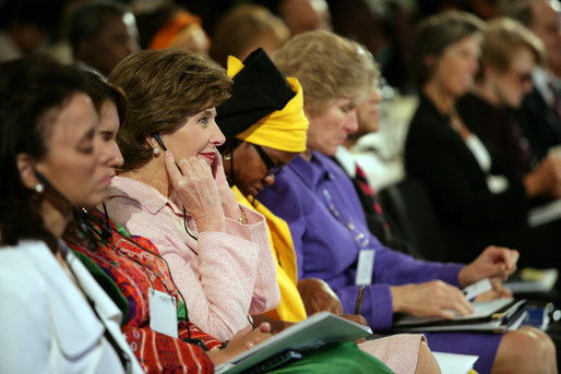 Mrs. Laura Bush listens to a panel discussion Monday, Sept. 18, 2006, during the White House Conference on Global Literacy held at the New York Public Library. White House photo by Shealah Craighead