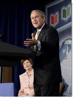 President George W. Bush and Laura Bush attend the White House Conference on Global Literacy at The New York Public Library in New York City Monday, September 18, 2006. The conference encourages international involvement and new partnerships to support literacy efforts. It highlights several UNESCO programs. White House photo by Eric Draper