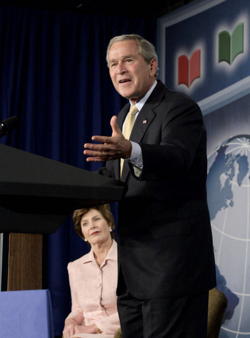 President George W. Bush and Laura Bush attend the White House Conference on Global Literacy at The New York Public Library in New York City Monday, September 18, 2006. The conference encourages international involvement and new partnerships to support literacy efforts. It highlights several UNESCO programs. White House photo by Eric Draper