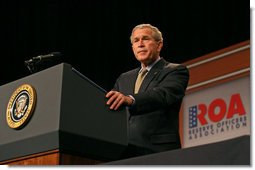 President George W. Bush discusses the Global War on Terror during an address to the Reserve Officers Association Friday, Sept. 29, 2006. "This is the call of a generation, to stand against the extremists and support moderate leaders across the broader Middle East, to help us all secure a future of peace," said the President.  White House photo by Eric Draper