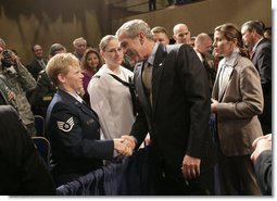 President George W. Bush greets audience members after addressing the Reserve Officers Association Friday, Sept. 29, 2006. White House photo by Eric Draper