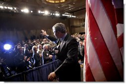 President George W. Bush waves after addressing the Reserve Officers Association Friday, Sept. 29, 2006. White House photo by Eric Draper