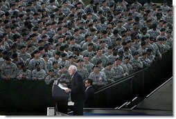 Vice President Dick Cheney delivers remarks at a rally for the troops at Fort Hood, Texas, Wednesday, October 4, 2006. "Each time I visit a military base I come away with renewed confidence in the men and women who wear the uniform of the United States," the Vice President said. "Each one of you has dedicated yourself to serving our country and its ideals, and you are meeting that commitment during a very challenging time in American history."  White House photo by David Bohrer