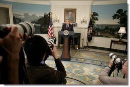 President George W. Bush delivers a statement on North Korea from the Diplomatic Reception Room of the White House, Monday, Oct. 9, 2006. White House photo by Kimberlee Hewitt