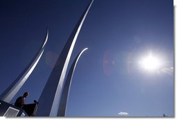 President George W. Bush gives remarks at the dedication of the United States Air Force Memorial in Arlington, Virginia on October 14, 2006. White House photo by Paul Morse