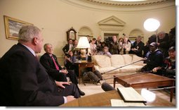 President George W. Bush and the Prime Minister of the Republic of Croatia H.E. Ivo Sanader meet with members of the media in the Oval Office at the White House, Tuesday, Oct. 17, 2006. White House photo by Eric Draper