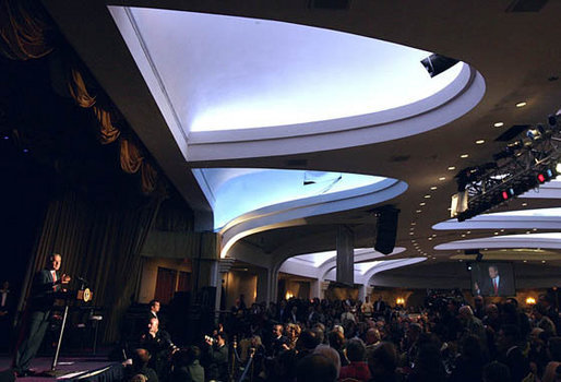 President George W. Bush delivers remarks during the National Italian American Foundation 31st Anniversary Convention at the Washington Hilton in Washington, D.C. Friday, Oct. 20, 2006. White House photo by Shealah Craighead