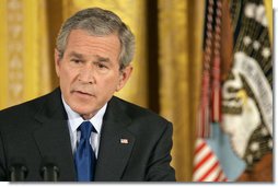 President George W. Bush discusses Iraq with reporters during a press conference in the East Room Wednesday, Oct. 25, 2006. "I will send more troops to Iraq if General Casey says, I need more troops in Iraq to achieve victory," said President Bush in response to a reporter's question about the troops serving in Iraq. White House photo by Paul Morse