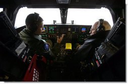 Vice President Dick Cheney sits inside the cockpit of a B-2 Stealth Bomber with pilot Capt. Luke Jayne during a visit to Whiteman Air Force Base in Missouri, Friday, October 27, 2006. While at Whiteman AFB the Vice President also participated in briefings and attended a rally with over 2,000 military troops and their families.  White House photo by David Bohrer