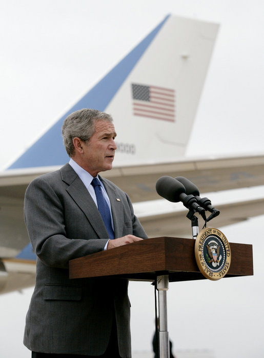 President George W. Bush delivers a statement on the verdict in the trial of Saddam Hussein in Waco, Texas, Sunday, Nov. 5, 2006. White House photo by Eric Draper