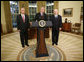 Flanked by Secretary of Defense Donald Rumsfeld, left, and Dr. Robert Gates, President George W. Bush announces the resignation of Secretary Rumsfeld Wednesday, Nov. 8, 2006, and the intention to nominate Dr. Gates as his successor. White House photo by Paul Morse