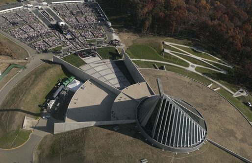 An aerial view of the National Museum of the Marine Corps is seen Friday, Nov. 10, 2006, in Quantico, Va., where President George W. Bush addressed the dedication ceremony of the museum on the 231st anniversary of the Marine Corps. White House photo by Paul Morse